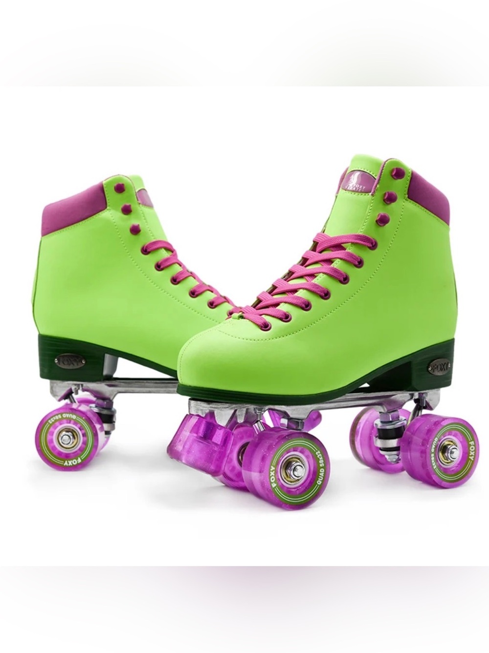 NWT FOXY SKATES Retro High-Top Roller Skates in Lime Green and Pink SIZE 6